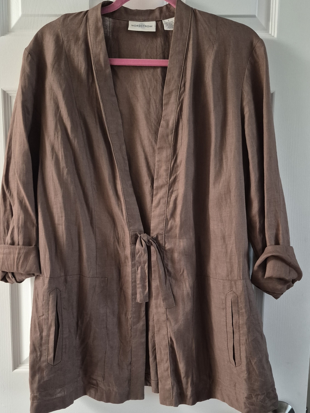 Nordstrom Linen  Brown Tie-Front Jacket Size L